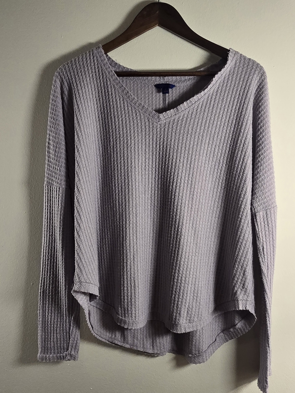 Aeropostale Incredibly Soft V-Neck Waffle Knit Thermal Top Lavender L